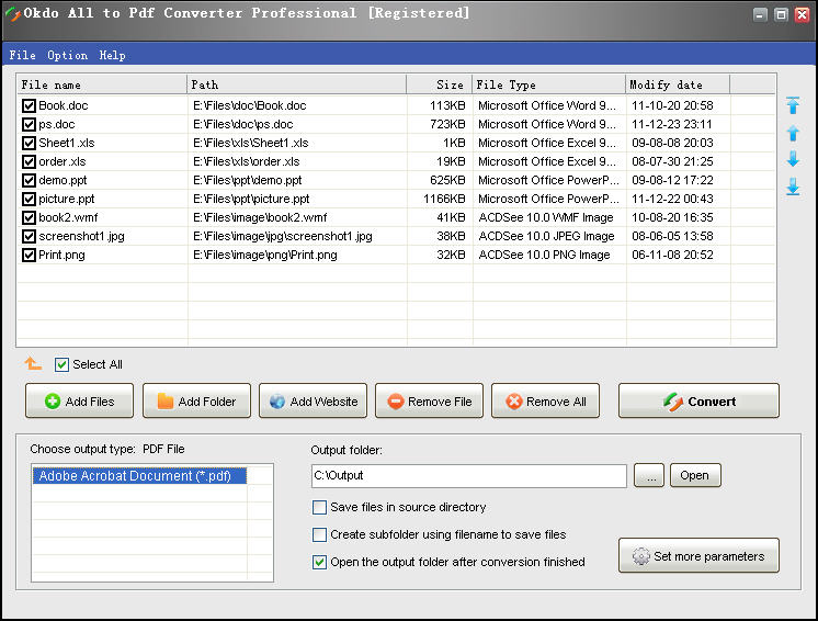 Screenshot of Okdo All to Pdf Converter Professional