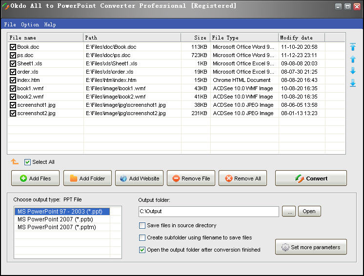 Screenshot of Okdo All to PowerPoint Converter Professional