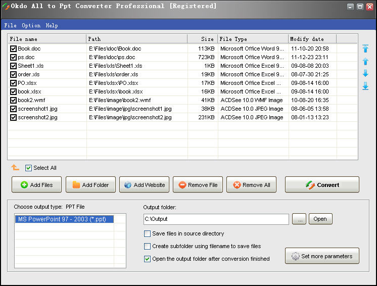 Batch convert any format file to ppt with fast speed and good quality.
