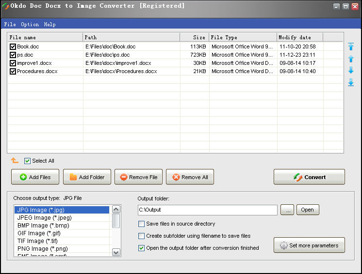 Screenshot of Okdo Doc Docx to Image Converter