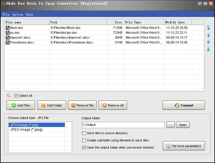 Screenshot of Okdo Doc Docx to Jpeg Converter