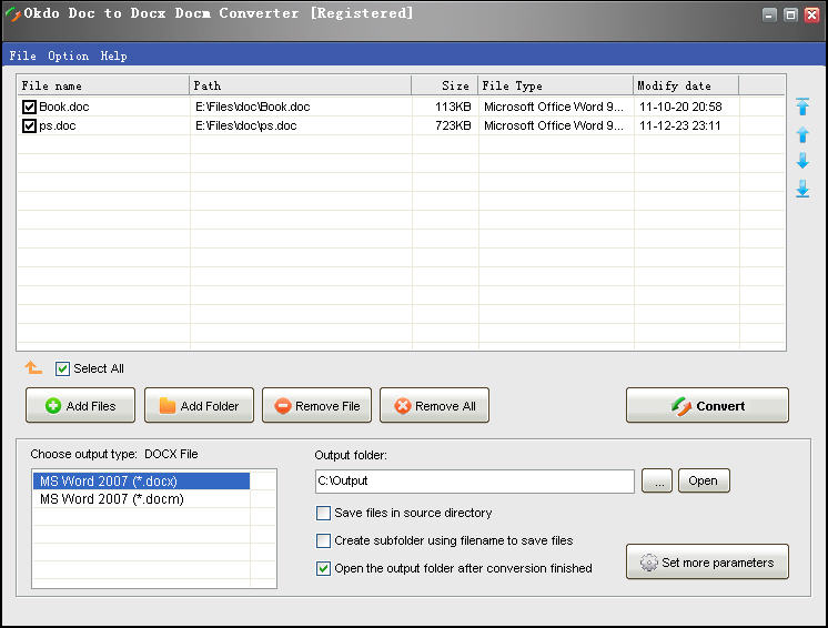 Screenshot of Okdo Doc to Docx Docm Converter 4.5