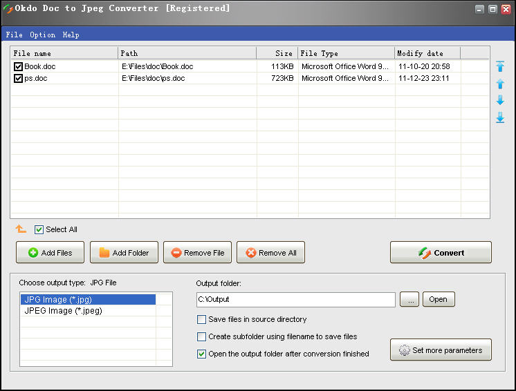 Screenshot of Okdo Doc to Jpeg Converter 4.5