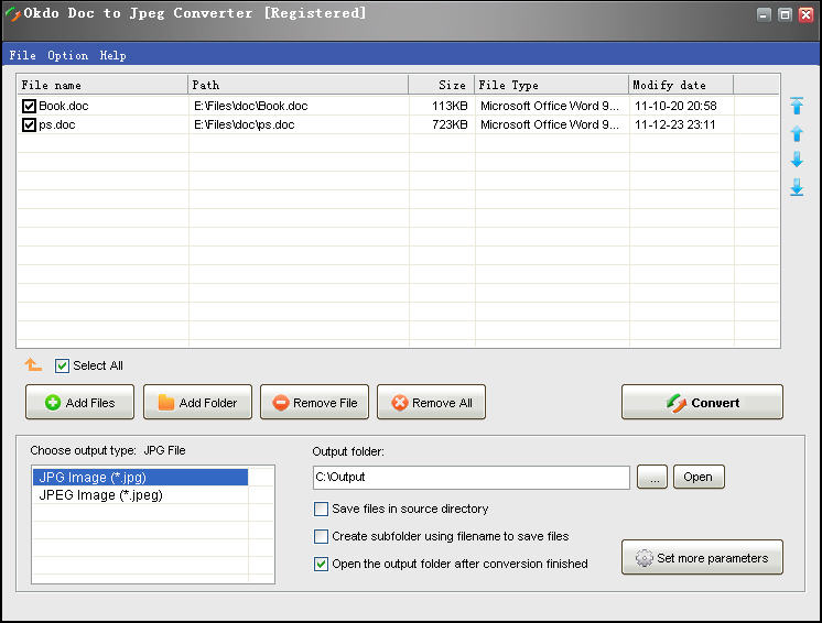 Screenshot of Okdo Doc to Jpeg Converter