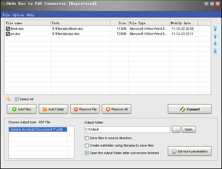 Screenshot of Okdo Doc to Pdf Converter 4.5