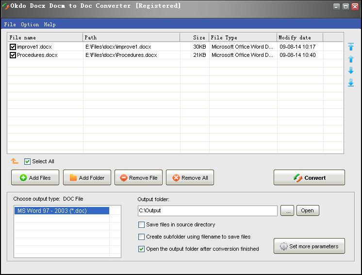 Batch convert docx/docm format file to doc with ease.