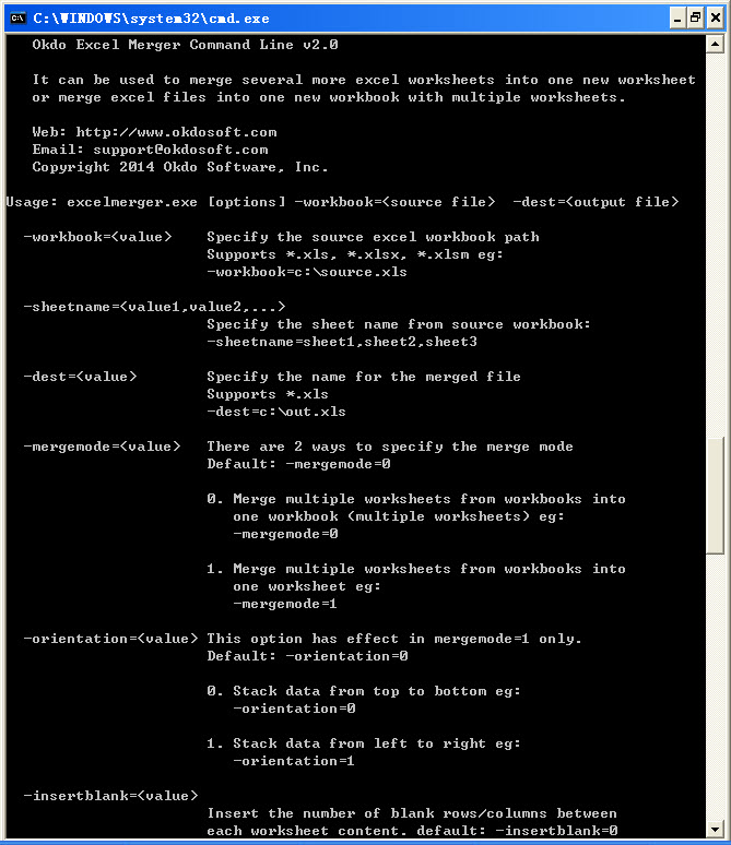 Okdo Excel Merger Command Line screenshot
