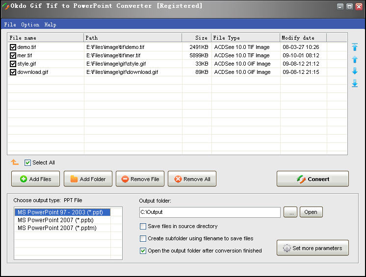 Screenshot of Okdo Gif Tif to PowerPoint Converter