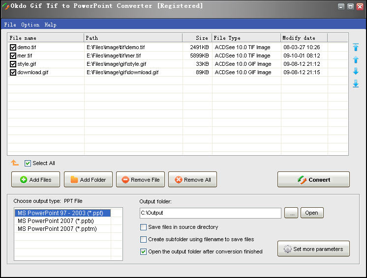 Batch convert gif/tif image format files to ppt/pptx/pptm