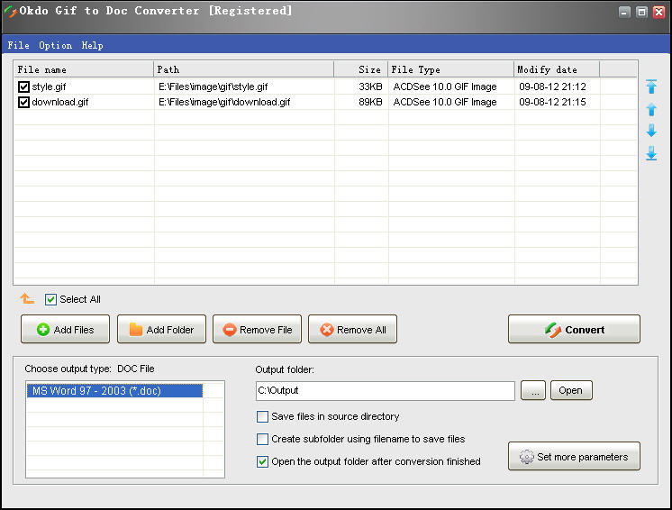 Screenshot of Okdo Gif to Doc Converter 4.5