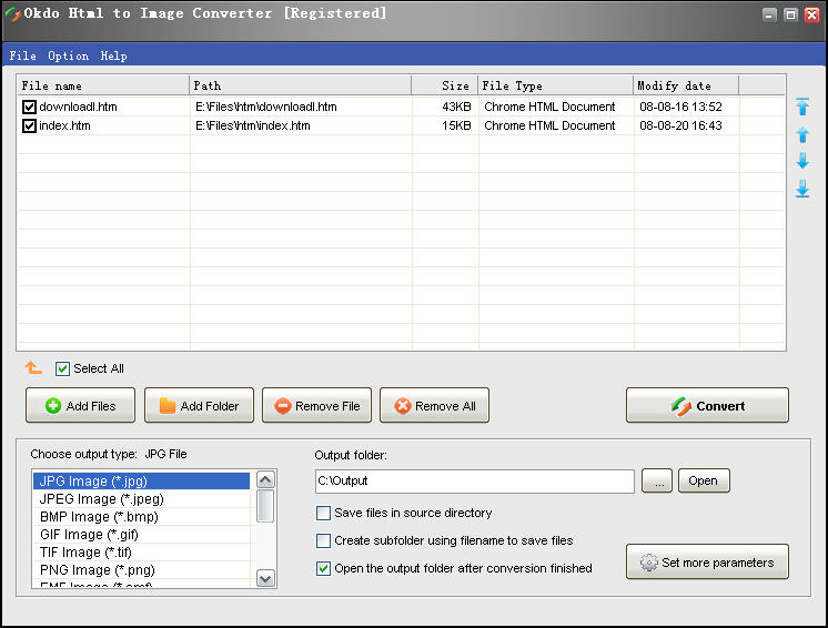 Screenshot of Okdo Html to Image Converter 4.5