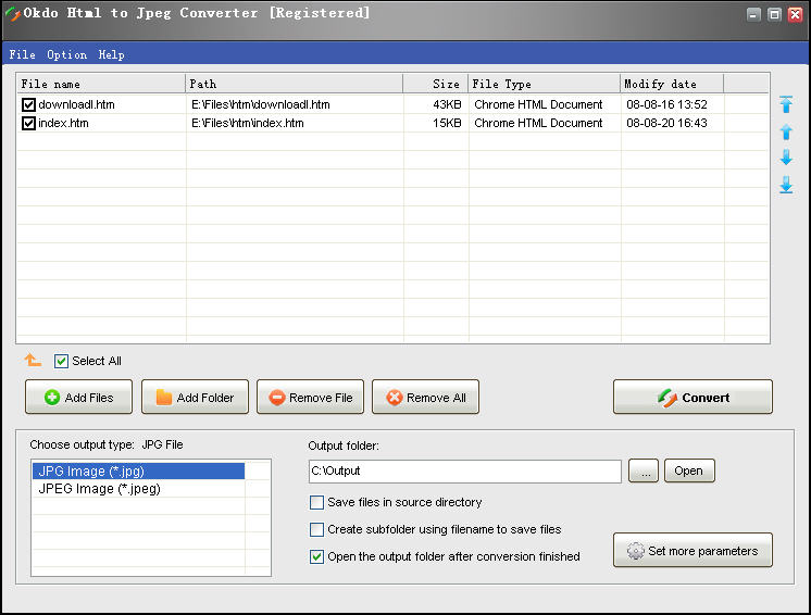 Screenshot of Okdo Html to Jpeg Converter