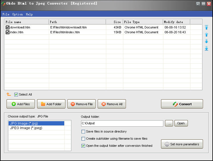 Batch convert html/htm to jpeg/jpg with high quality and fast speed.