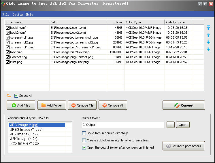 Batch convert any format image to jpg/jpeg/j2k/jp2/pcx etc with ease.