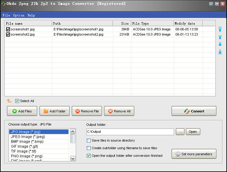 Screenshot of Okdo Jpeg J2k Jp2 to Image Converter