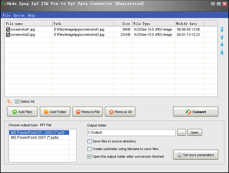 Screenshot of Okdo Jpeg Jp2 J2k Pcx to Ppt Pptx Converter