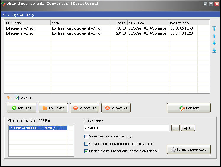 Screenshot of Okdo Jpeg to Pdf Converter 4.5