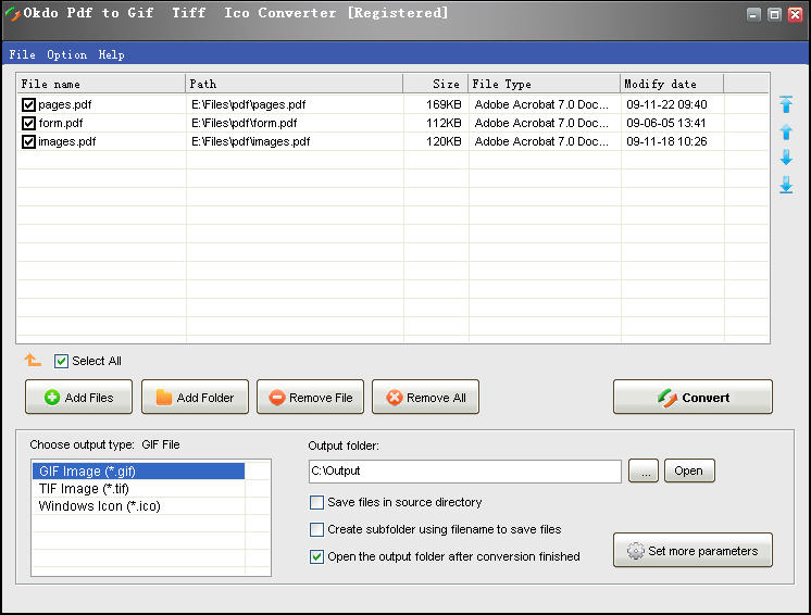 Screenshot of Okdo Pdf to Gif Tiff Ico Converter