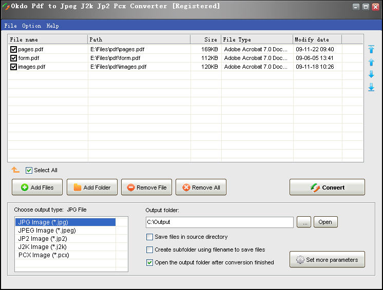 Screenshot of Okdo Pdf to Jpeg J2k Jp2 Pcx Converter 4.6