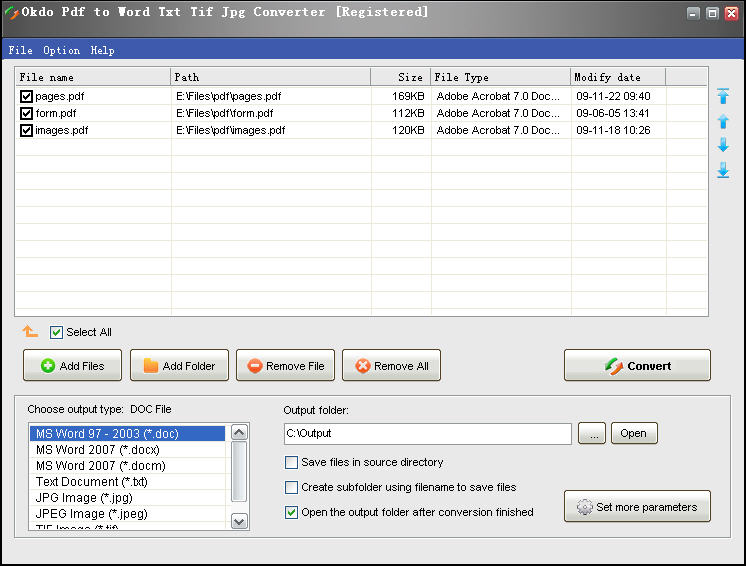 Screenshot of Okdo Pdf to Word Txt Tif Jpg Converter