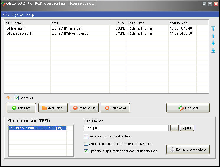 Screenshot of Okdo Rtf to Pdf Converter 4.5