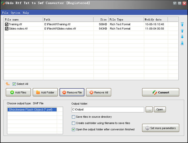 Screenshot of Okdo Rtf Txt to Swf Converter