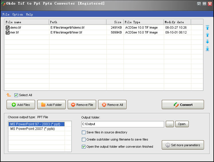 Screenshot of Okdo Tif to Ppt Pptx Converter 4.5