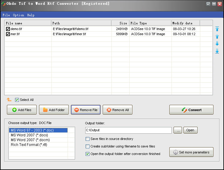 Screenshot of Okdo Tif to Word Rtf Converter 4.5
