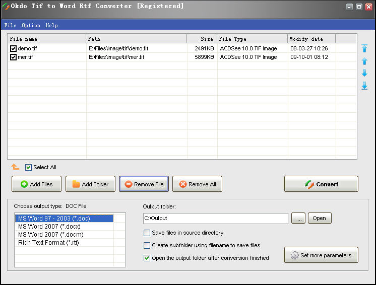 Screenshot of Okdo Tif to Word Rtf Converter