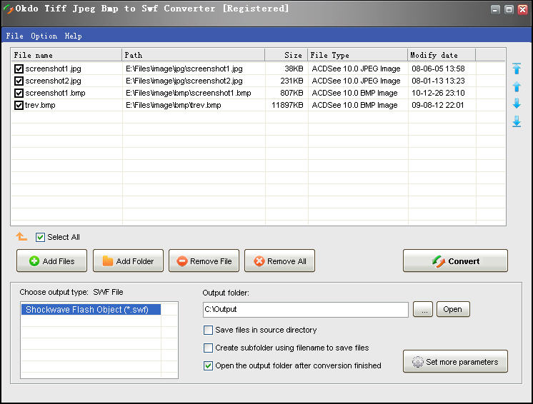 Screenshot of Okdo Tiff Jpeg Bmp to Swf Converter