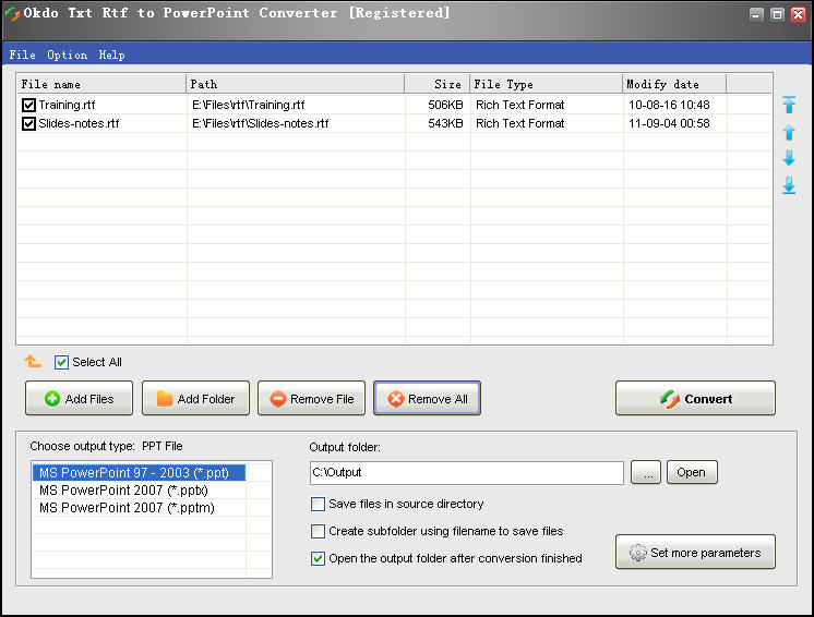 Screenshot of Okdo Txt Rtf to PowerPoint Converter