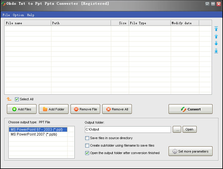 Screenshot of Okdo Txt to Ppt Pptx Converter