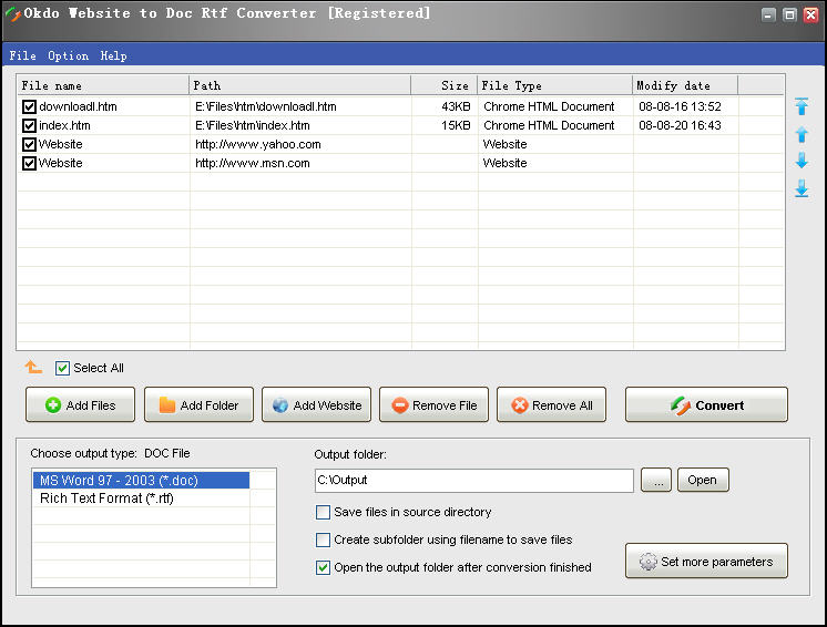 Screenshot of Okdo Website to Doc Rtf Converter 4.5