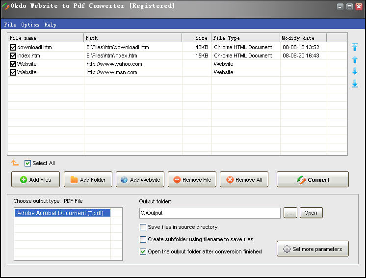 Batch convert url/htm/html format files to personal pdf with ease.