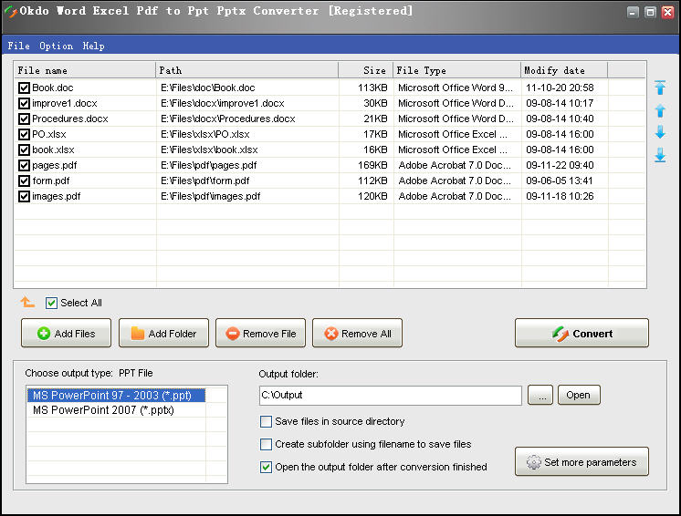 Screenshot of Okdo Word Excel Pdf to Ppt Pptx Converter