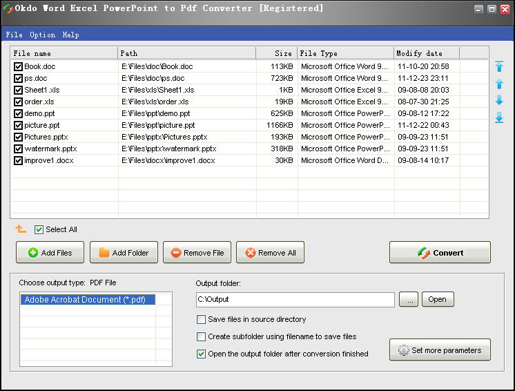 Screenshot of Okdo Word Excel PowerPoint to Pdf Converter 4.6