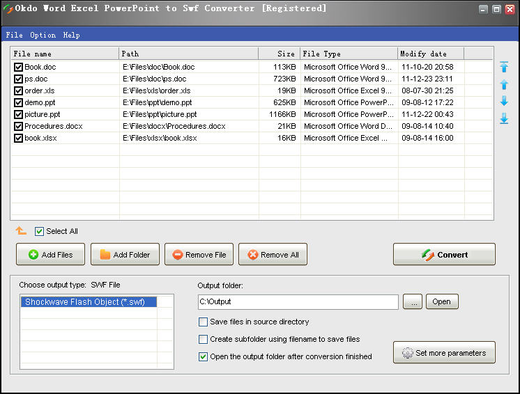 Screenshot of Okdo Word Excel PowerPoint to Swf Converter 4.5