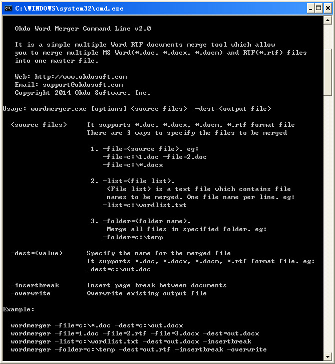 Okdo Word Merger Command Line screenshot
