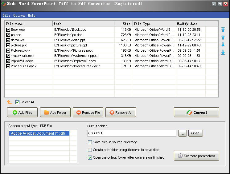 Screenshot of Okdo Word PowerPoint Tiff to Pdf Converter