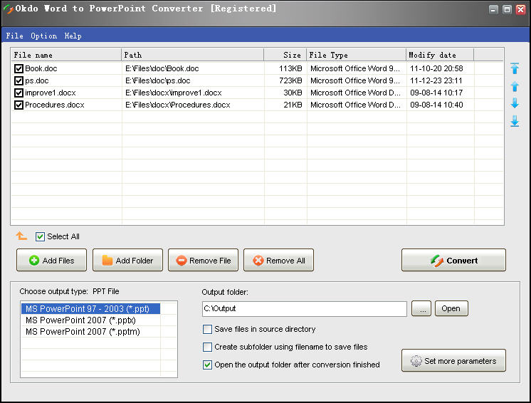 Screenshot of Okdo Word to PowerPoint Converter