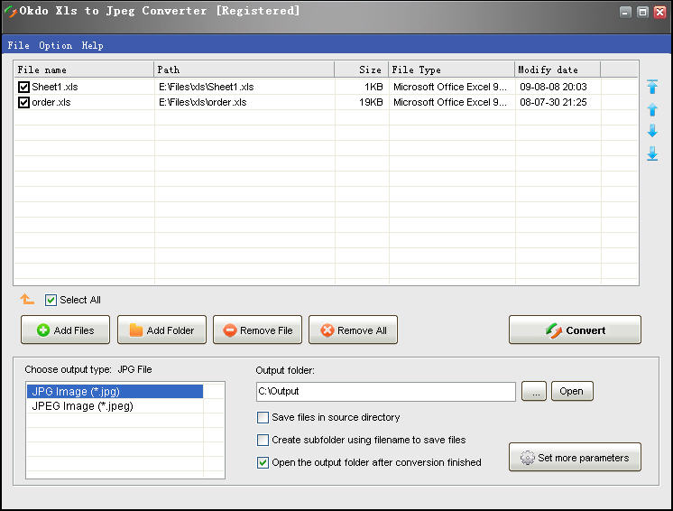 Screenshot of Okdo Xls to Jpeg Converter