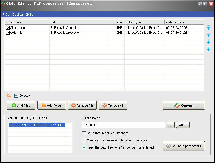 Screenshot of Okdo Xls to Pdf Converter