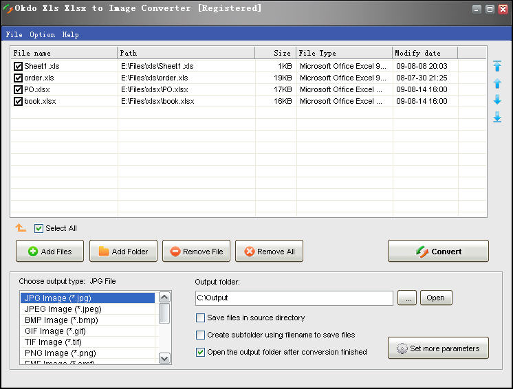 Screenshot of Okdo Xls Xlsx to Image Converter 4.5